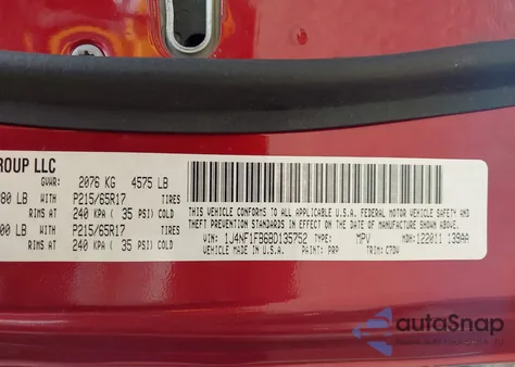 2011 Jeep Compass z USA, uszkodzony, nr VIN 1J4NF1FB6BD135752